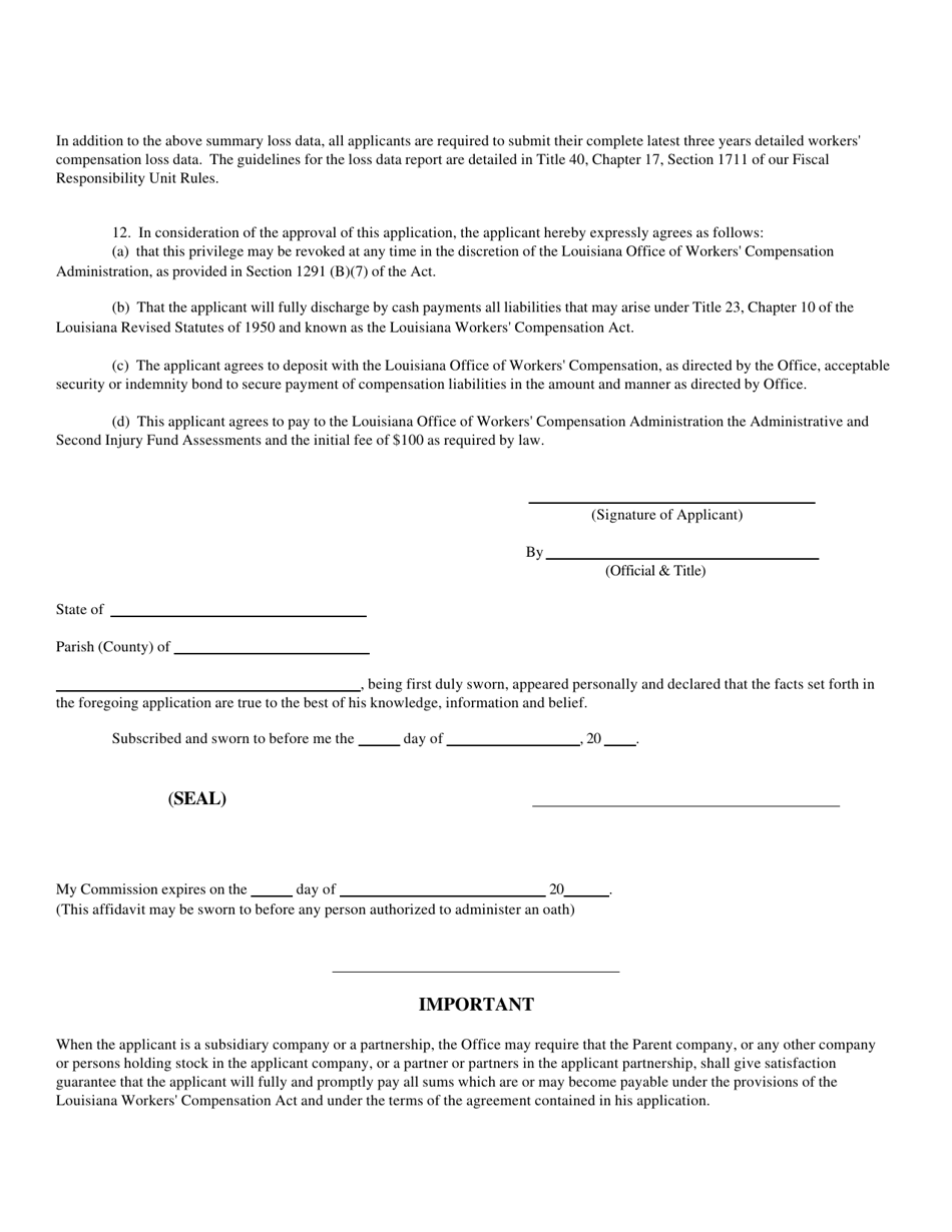 Form LWC-WC-2005 Employers Application for the Privilege of Paying Compensation Provided in the Louisiana Workers Compensation Act as Self-insurer - Louisiana, Page 3