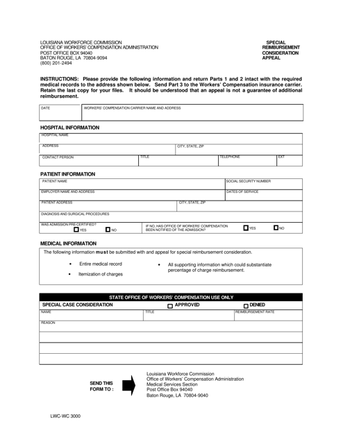 Form LWC-WC3000 Special Reimbursement Consideration Appeal - Louisiana
