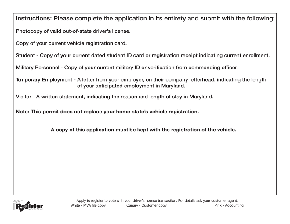Form VR-111 Application for Nonresident Permit - Maryland, Page 2
