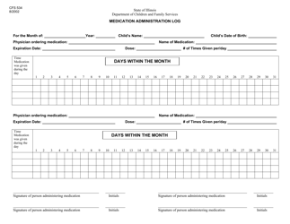 Form CFS534 Medication Administration Log - Illinois