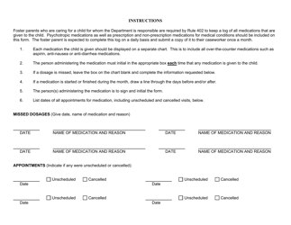 Form CFS534 Medication Administration Log - Illinois, Page 2