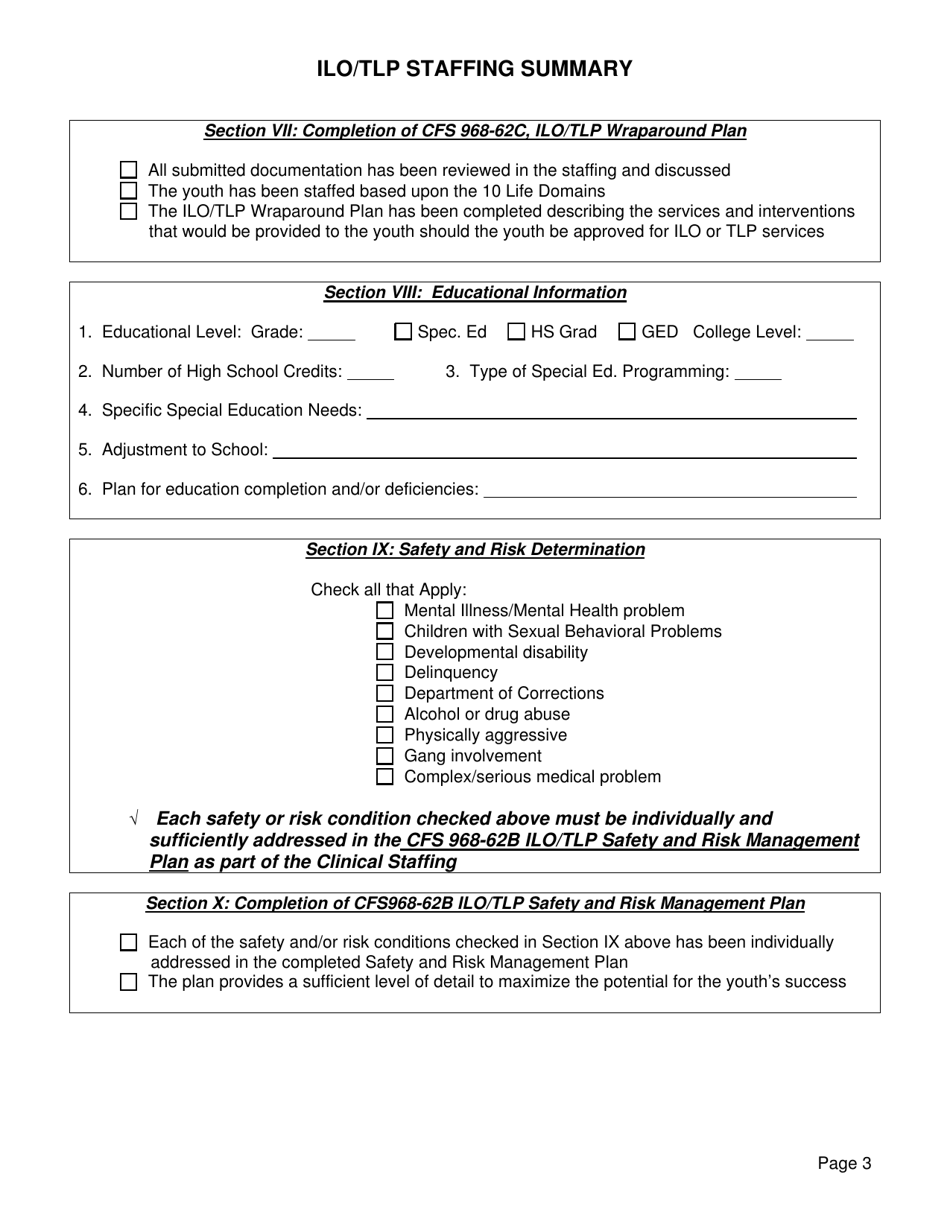 Form CFS968-62D Ilo / Tlp Staffing Summary - Illinois, Page 3