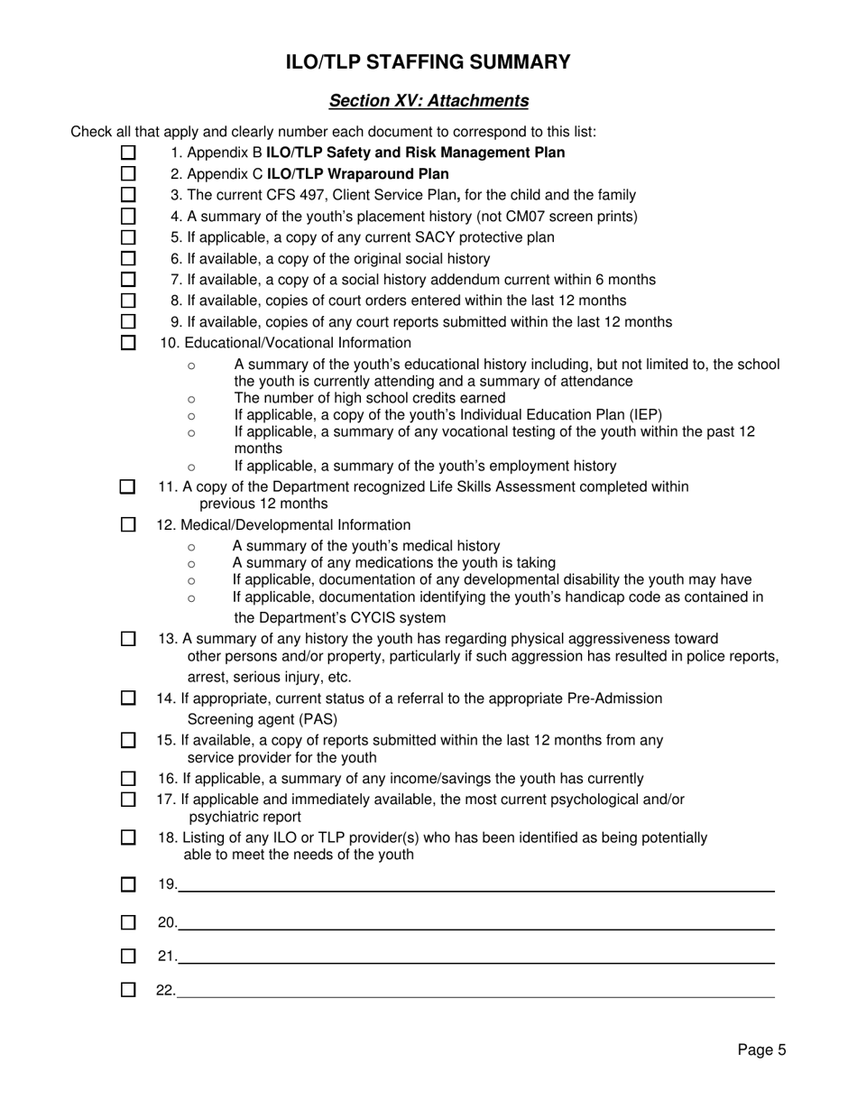 Form CFS968-62D Ilo / Tlp Staffing Summary - Illinois, Page 5