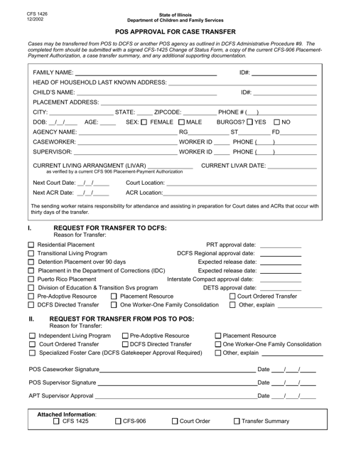 Form CFS1426 Pos Approval for Case Transfer - Illinois