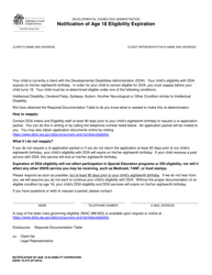 DSHS Form 15-473 Notification of Age 18 Eligibility Expiration - Washington