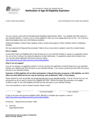 DSHS Form 15-474 Notification of Age 20 Eligibility Expiration - Washington