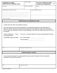 Form JV-068 Guardian Ad Litem&#039;s Certificate of Services - Massachusetts