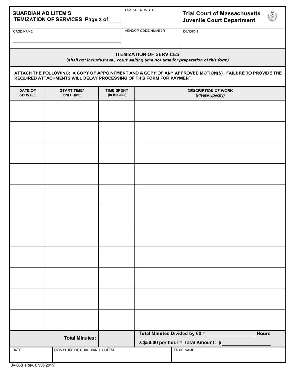 Form JV-068 Guardian Ad Litems Certificate of Services - Massachusetts, Page 3
