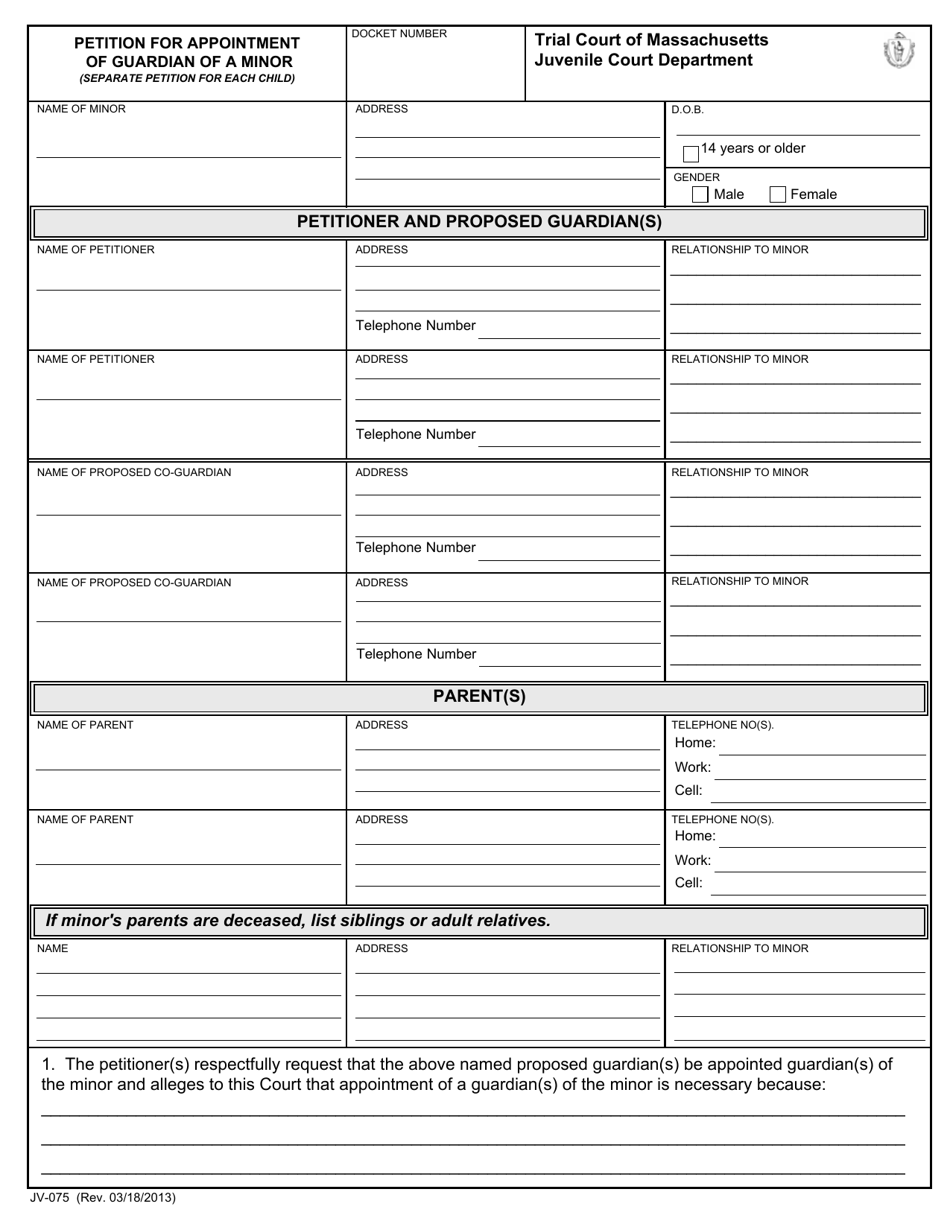 Form JV075 Fill Out, Sign Online and Download Fillable PDF