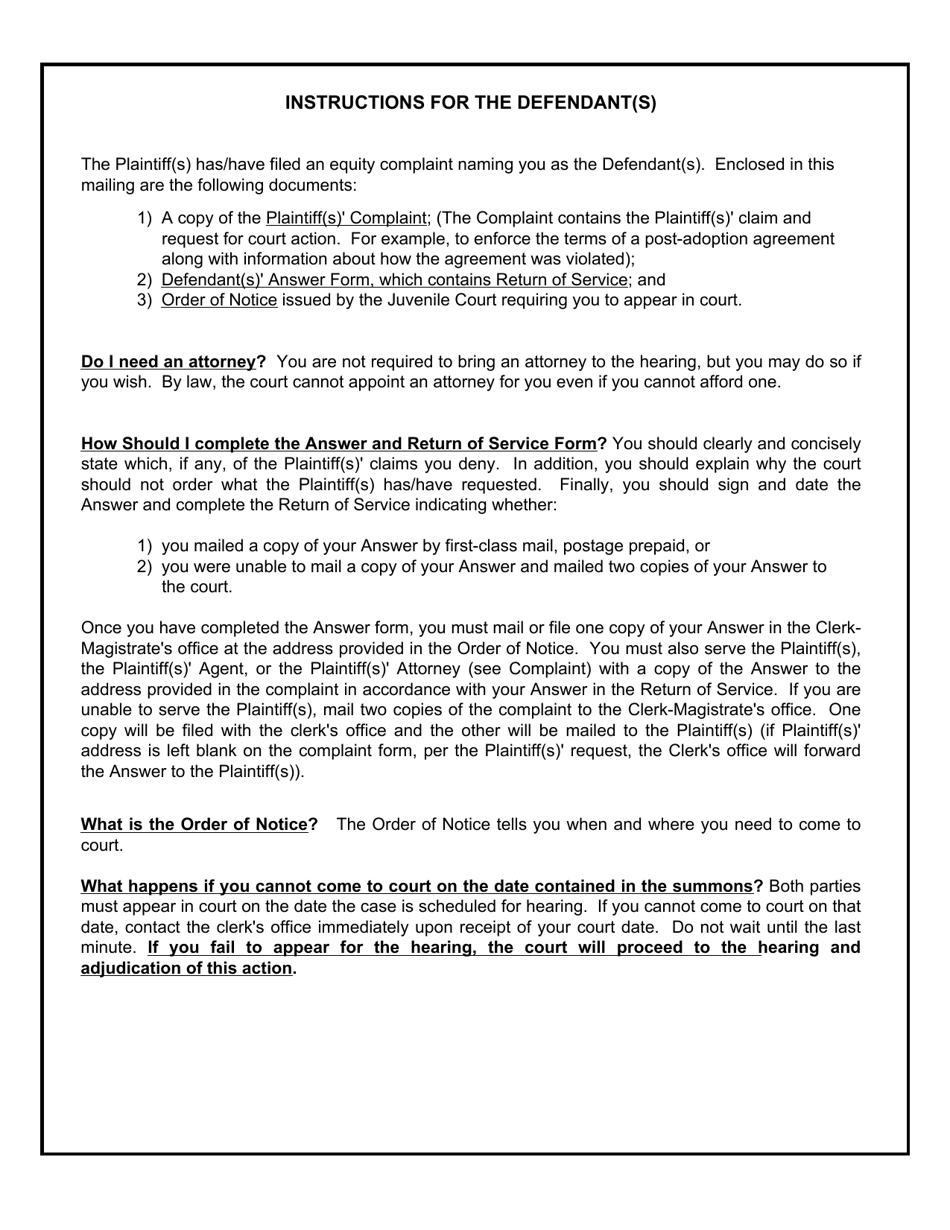 Form JV-28 Answer to Equity Complaint - Massachusetts, Page 2