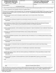 Document preview: Form JV-010 Prosecution Certificate of Discovery Compliance - Massachusetts