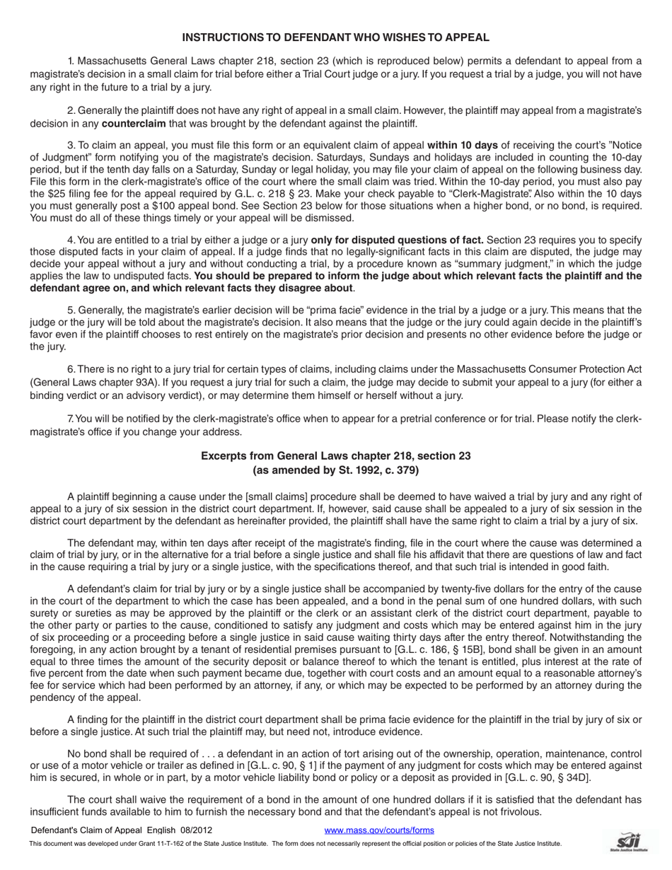 Defendants Claim of Appeal - Massachusetts, Page 2