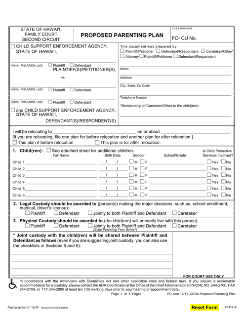 Form 2F-P-419  Printable Pdf