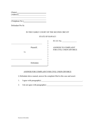 Document preview: Form 2F-P-428 Answer to Complaint for Civil Union Divorce - Hawaii