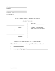 Form 2F-P-428 Answer to Complaint for Civil Union Divorce - Hawaii