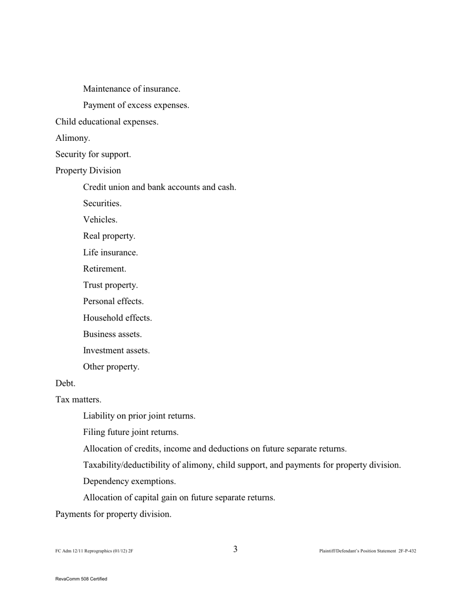 Form 2F-P-432 Plaintiffs / Defendants Position Statement - Hawaii, Page 3