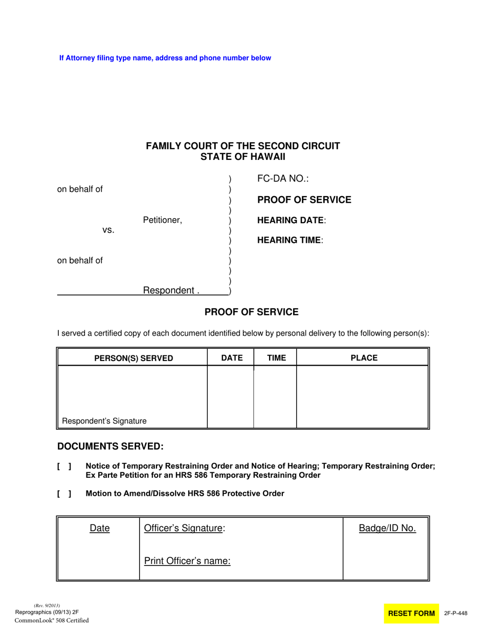 Form 2F-P-448 Proof of Service - Special - Hawaii, Page 1