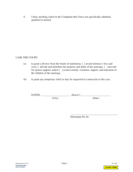 Form 2F-P-363 Answer to Complaint for Divorce - Hawaii, Page 2