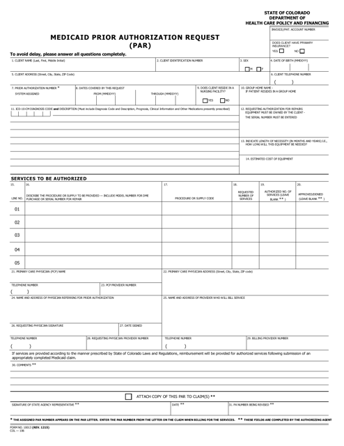 Form 10013 Medicaid Prior Authorization Request (Par) - Colorado