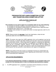 Freshwater Wetlands Exemption Letter and Transition Area Exemption Letter Application Checklist - New Jersey