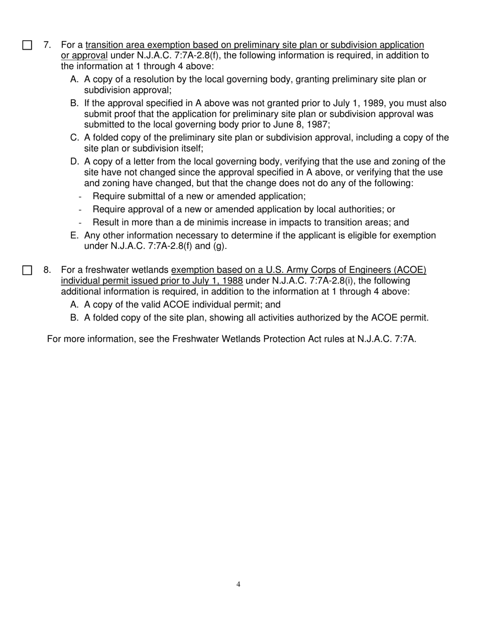Freshwater Wetlands Exemption Letter and Transition Area Exemption Letter Application Checklist - New Jersey, Page 4