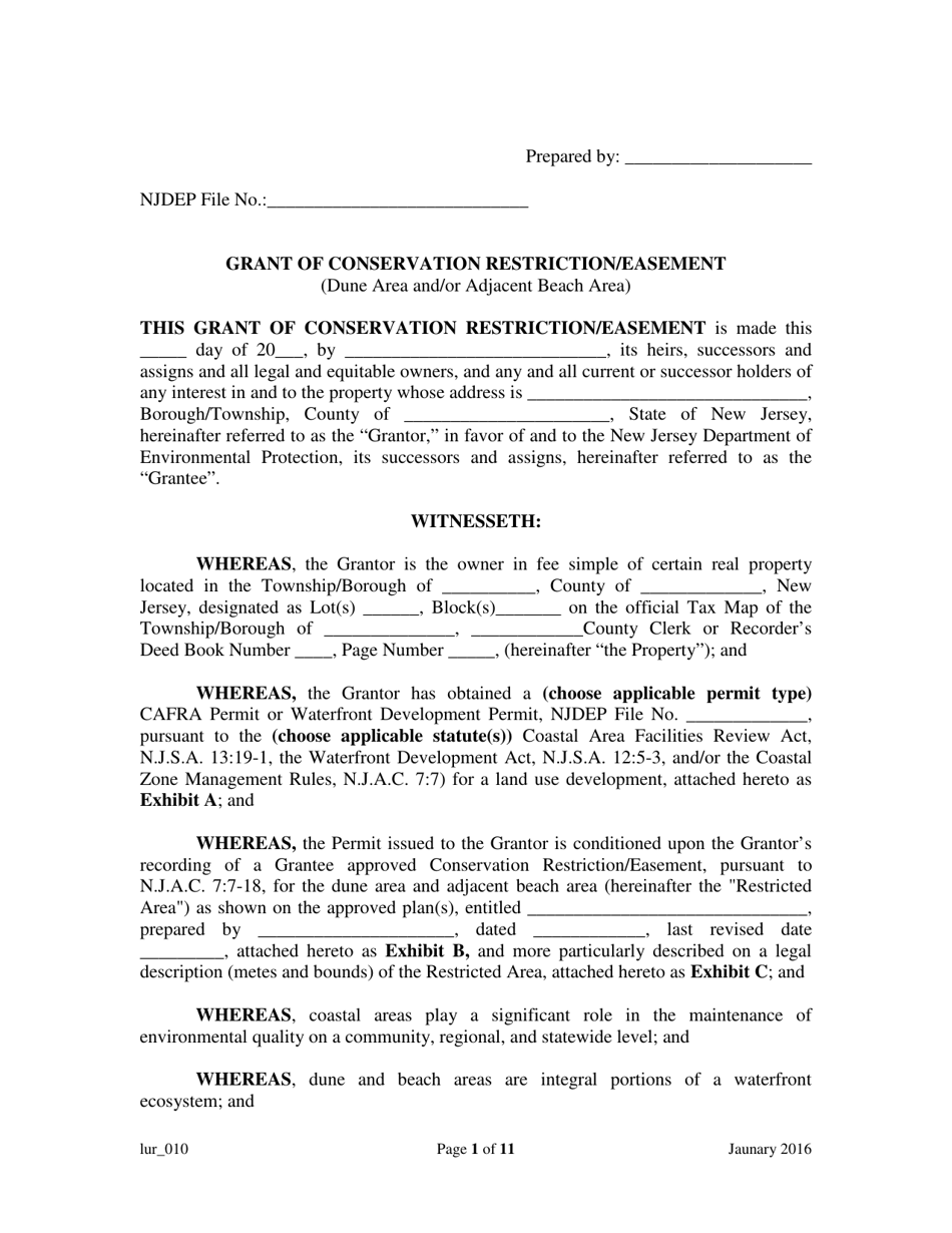 Grant of Conservation Restriction / Easement (Dune Area and / or Adjacent Beach Area) - New Jersey, Page 1