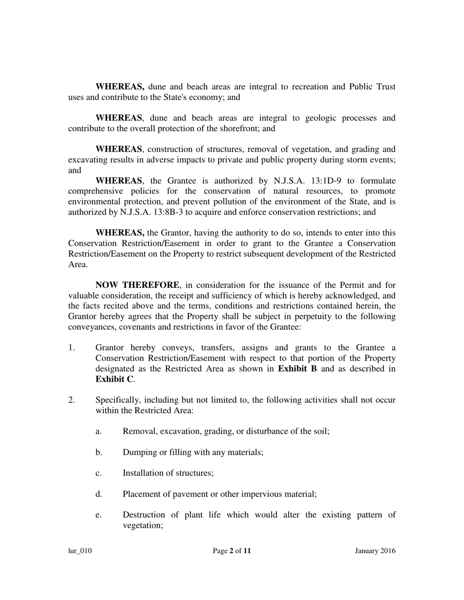 Grant of Conservation Restriction / Easement (Dune Area and / or Adjacent Beach Area) - New Jersey, Page 2