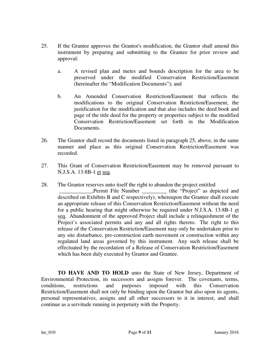 Grant of Conservation Restriction / Easement (Dune Area and / or Adjacent Beach Area) - New Jersey, Page 9