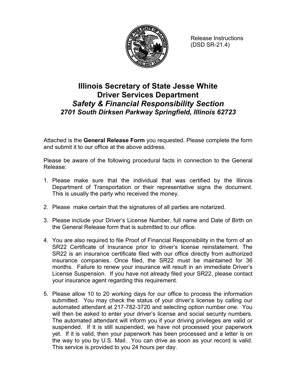 Form DSD SR-21.4 General Release - Illinois, Page 1