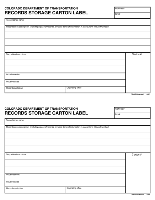 CDOT Form 45  Printable Pdf