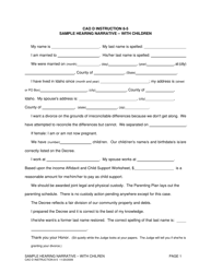 Document preview: Instructions for Form CAO D8-5 Sample Hearing Narrative - With Children - Idaho