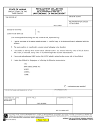 Document preview: Form 3C-E-312 Affidavit for Collection of Personal Property (Automobile) of the Decedent - Hawaii