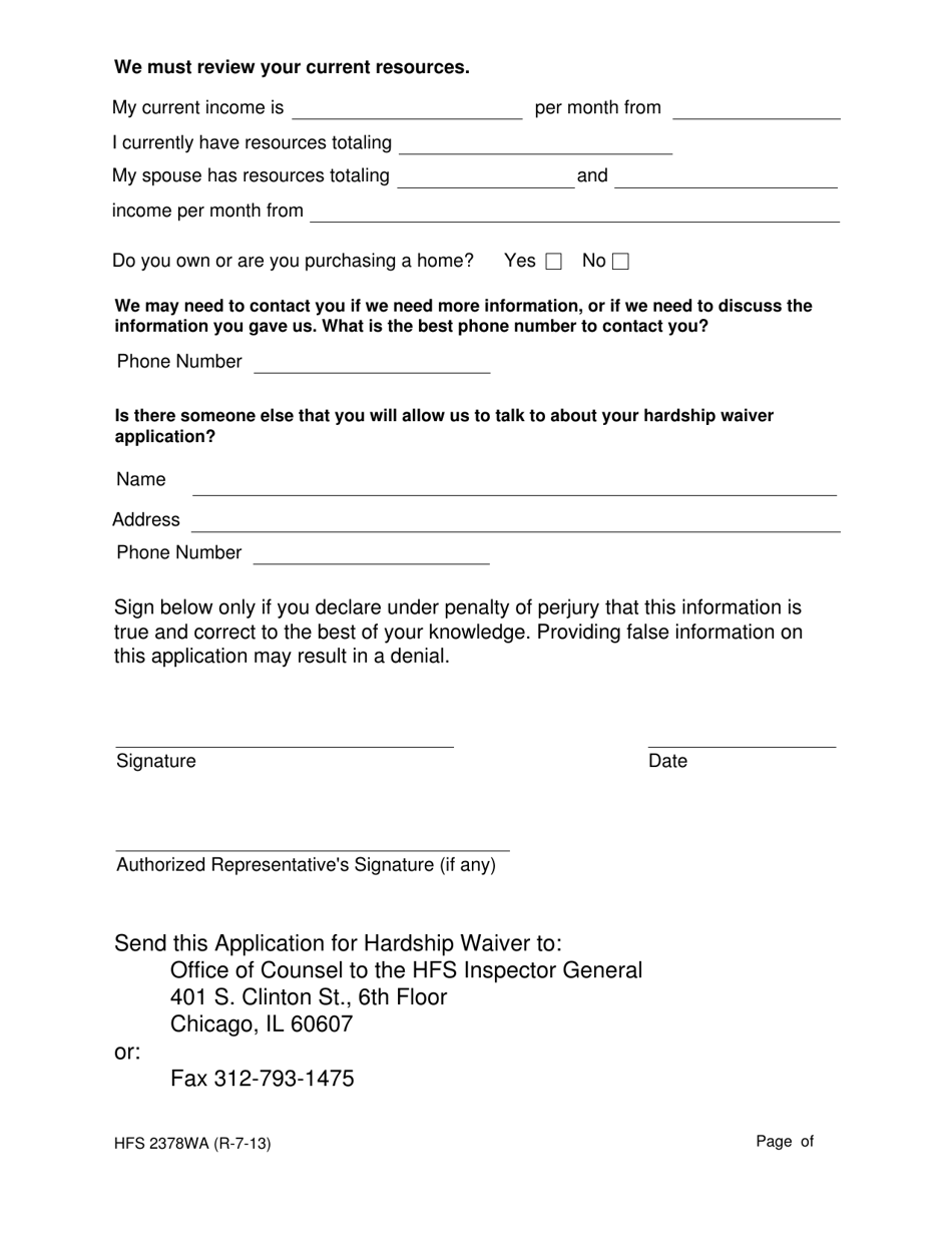 Form HFS2378WA Application for Hardship Waiver - Illinois, Page 3