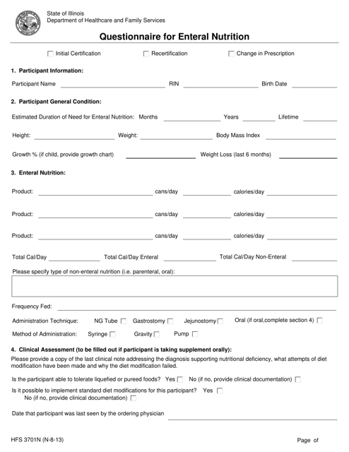 Form HFS3701N Questionnaire for Enteral Nutrition - Illinois