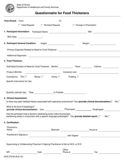 Form HFS3701M Questionnaire for Food Thickeners - Illinois