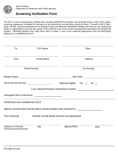 Form HFS3864 Screening Verification Form - Illinois