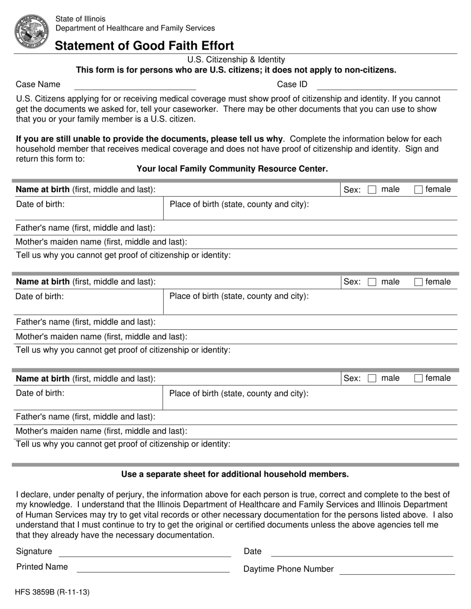 Form HFS3859B Statement of Good Faith Effort - Illinois, Page 1