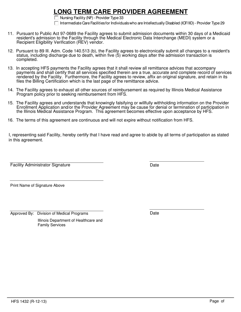 Form HFS1432 Long Term Care Provider Agreement Nursing Facilities and Icf / Iid (Provider Types 33 and 29) - Illinois, Page 3