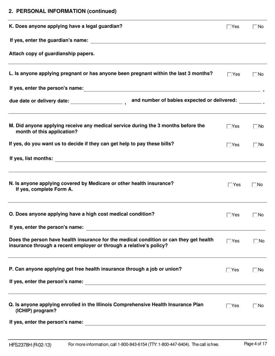 Form HFS2378H Mail-In Application for Medical Benefits - Illinois, Page 10