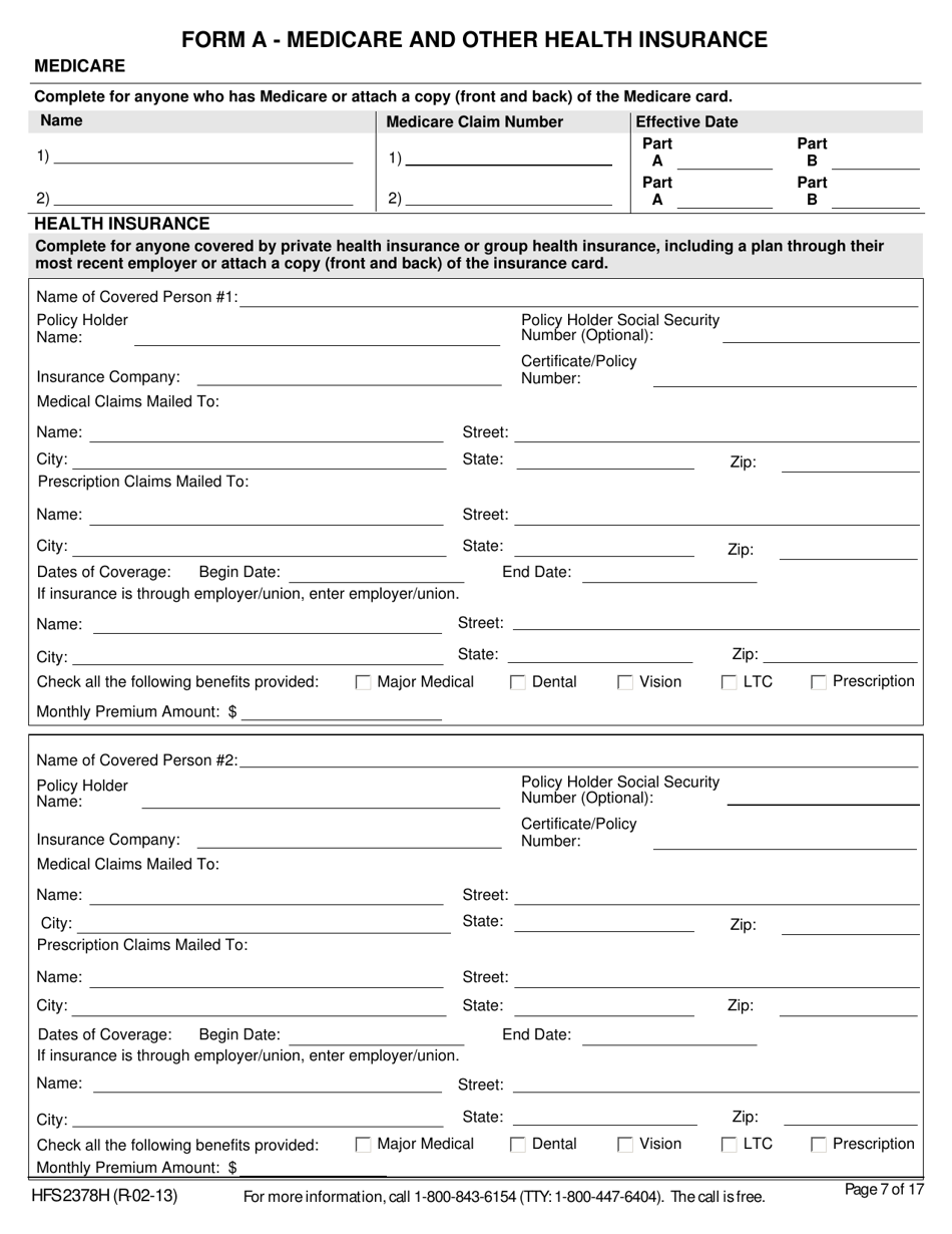 Form HFS2378H Mail-In Application for Medical Benefits - Illinois, Page 13