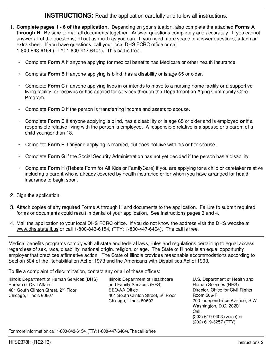 Form HFS2378H Mail-In Application for Medical Benefits - Illinois, Page 2