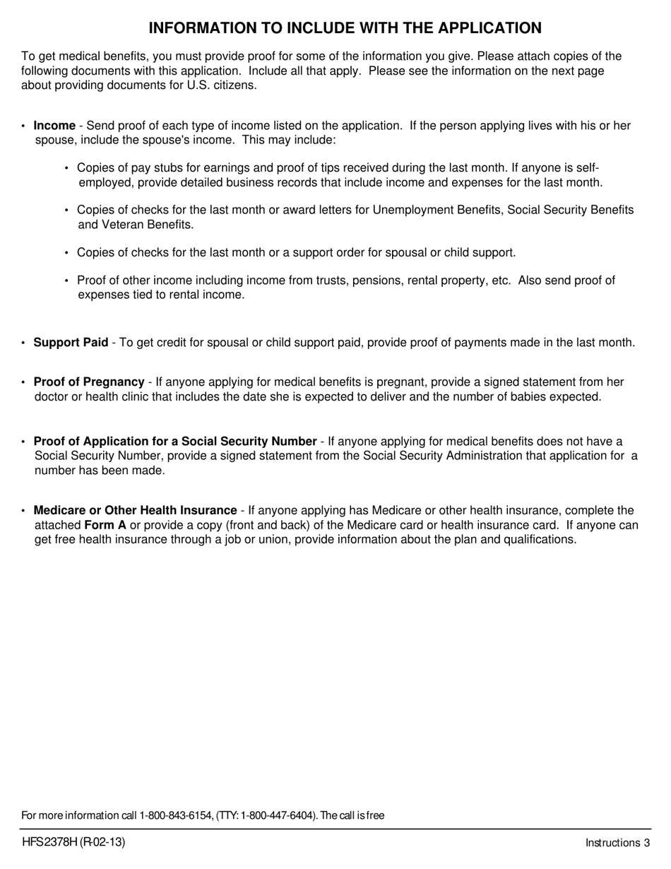 Form HFS2378H Mail-In Application for Medical Benefits - Illinois, Page 3