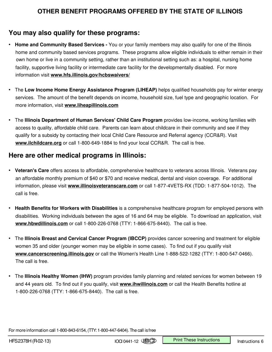 Form HFS2378H Mail-In Application for Medical Benefits - Illinois, Page 6