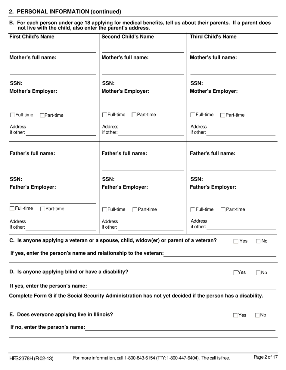Form HFS2378H Mail-In Application for Medical Benefits - Illinois, Page 8