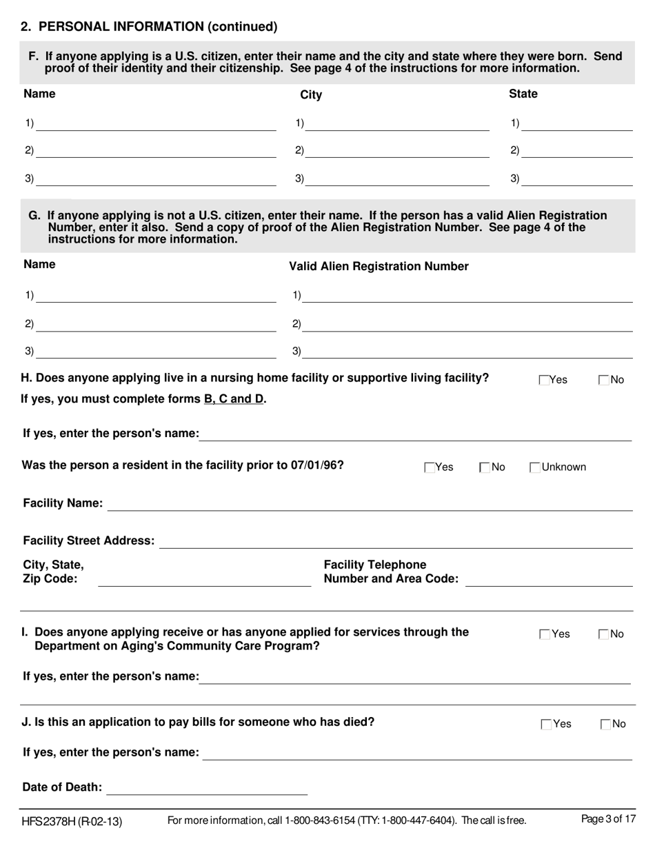 Form HFS2378H Mail-In Application for Medical Benefits - Illinois, Page 9