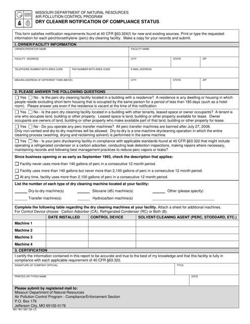 Form MO780-1987 Dry Cleaner Notification of Compliance Status - Missouri