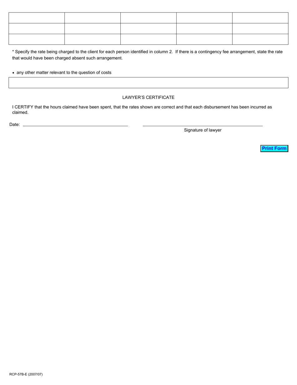 Form 57B Costs Outline - Ontario, Canada, Page 2