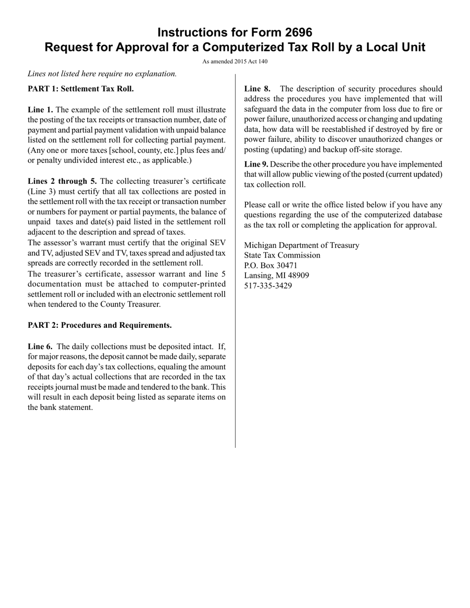 Form 2696 Request for Approval of Computerized Tax Roll by a Local Unit - Michigan, Page 3
