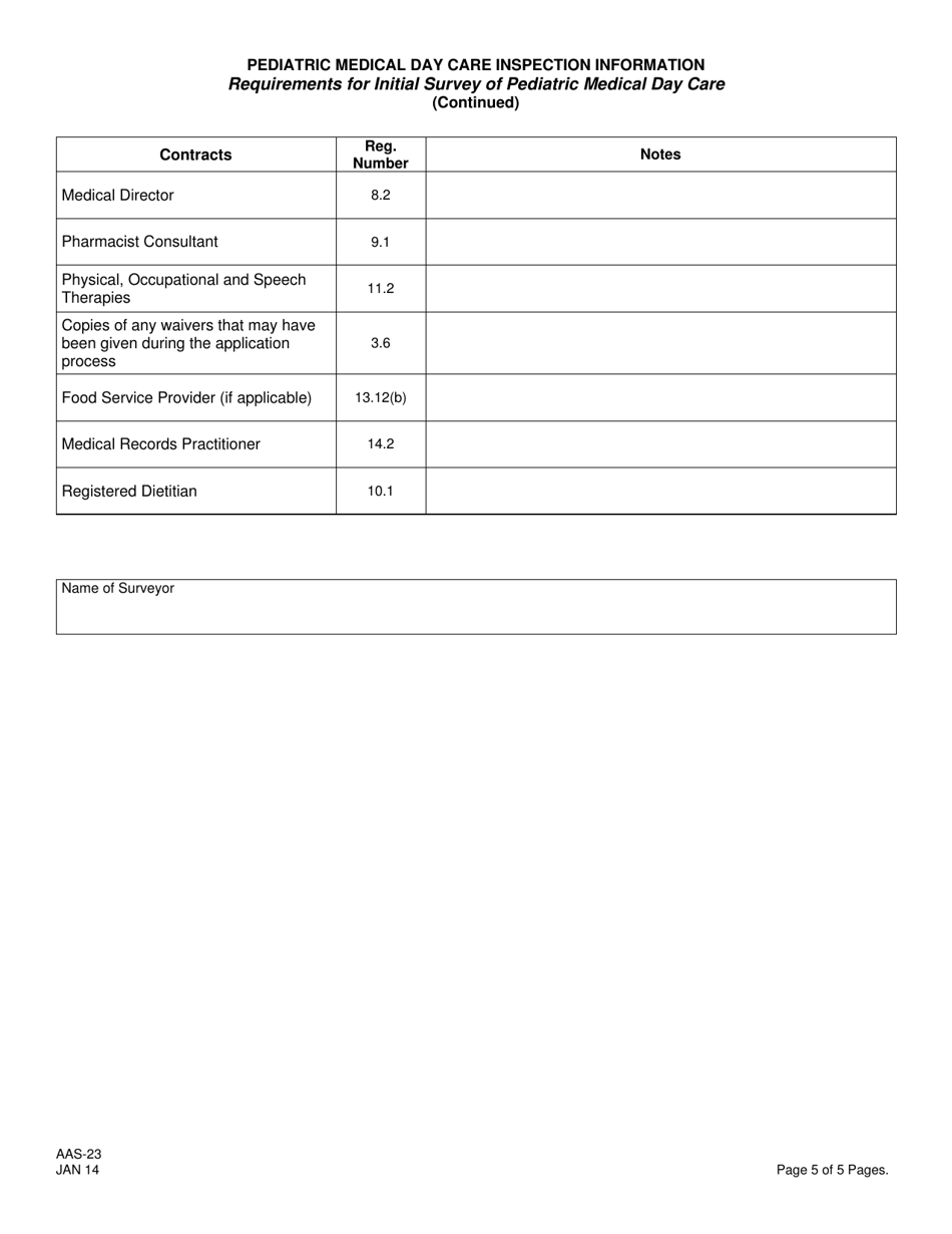 Form AAS-23 Pediatric Medical Day Care Inspection Information - New Jersey, Page 5