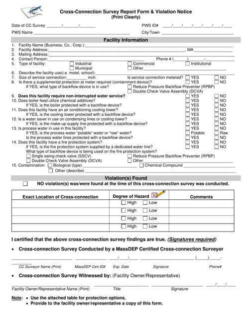 Form 7 Cross-connection Survey Report Form & Violation Notice - Massachusetts